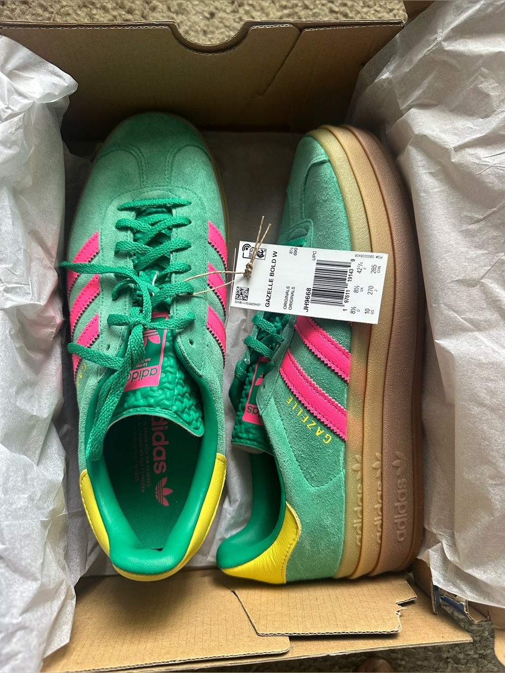 NWT adidas Women’s Gazelle Bold 'Court Green Lucid Pink' | Women's Size 10 - Picture 10 of 13